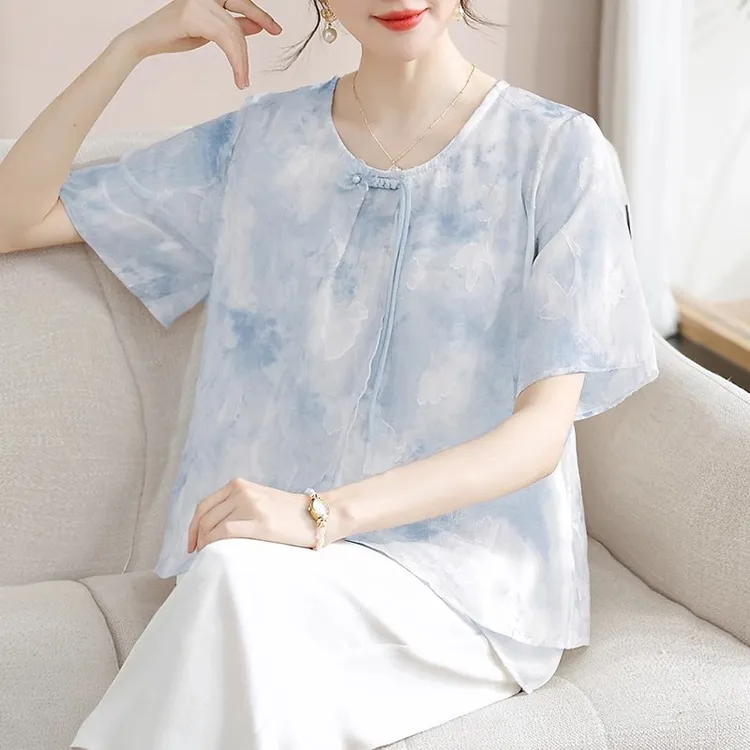 新中式国风妈妈装夏装小衫2025新款中老年女装夏季洋气短袖上衣服