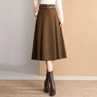 白鹿语秋冬款通勤高腰A字中长款压褶垂顺大裙摆半身裙HX10174