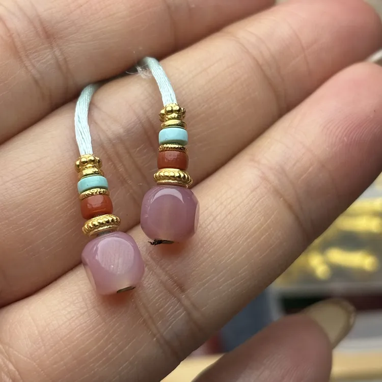 南红绿松粉糯弟子珠搭配银配件文玩配饰