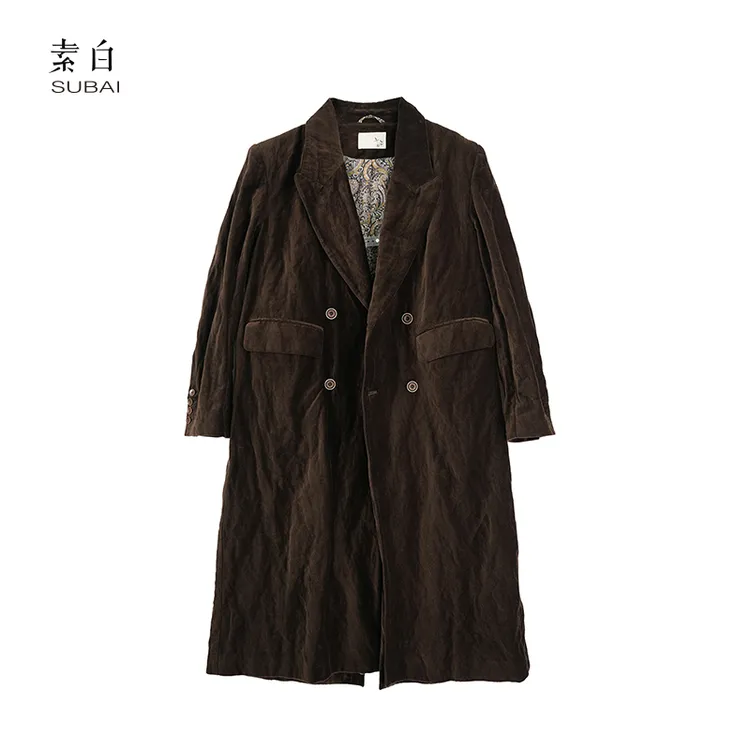 素白【懂你】Z02045经典加棉保暖复古小众长款双排扣金属丝棉衣