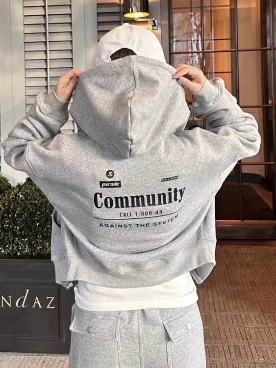 韩国restandrecreation字母印花休闲连帽卫衣宽松双头拉链外套
