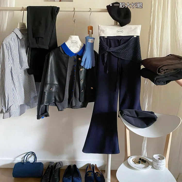 神仙面料松弛感慕斯加绒微喇裤女秋冬配针织三角巾拖地休闲裤