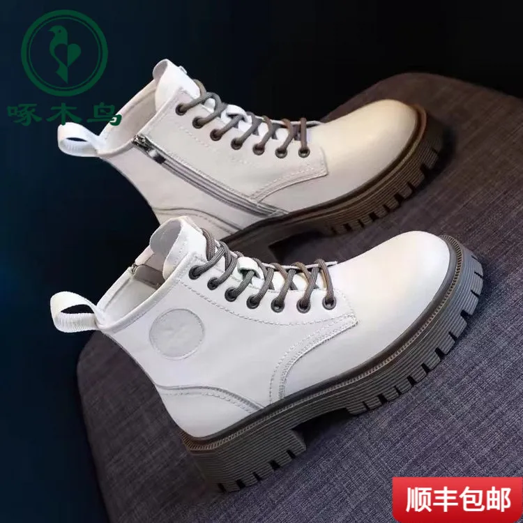 啄木鸟爆款中筒靴厚底休闲女靴2025新款秋季英伦风工装短款单靴大