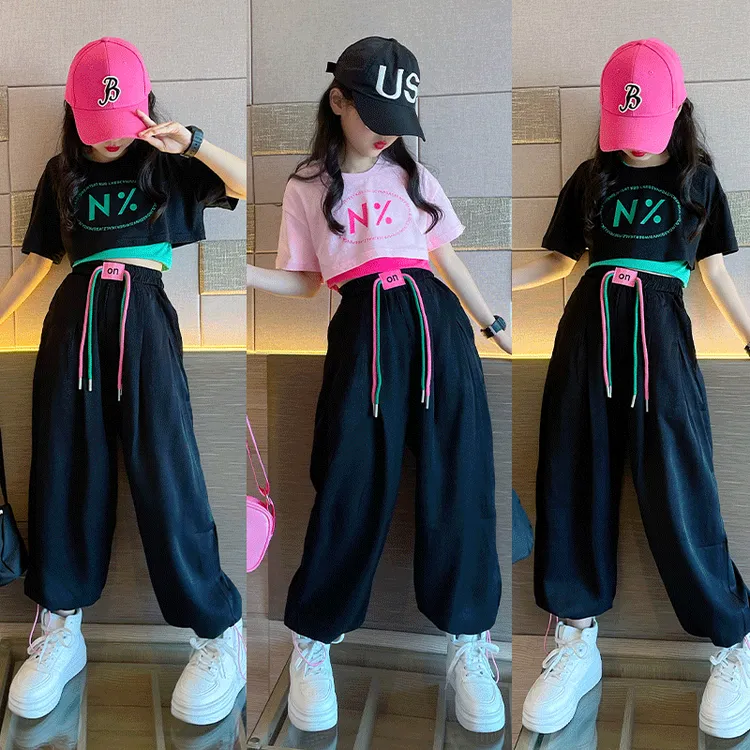 街舞儿童潮服套装夏季童装女孩爵士服装衣服演出服女童嘻哈舞蹈服