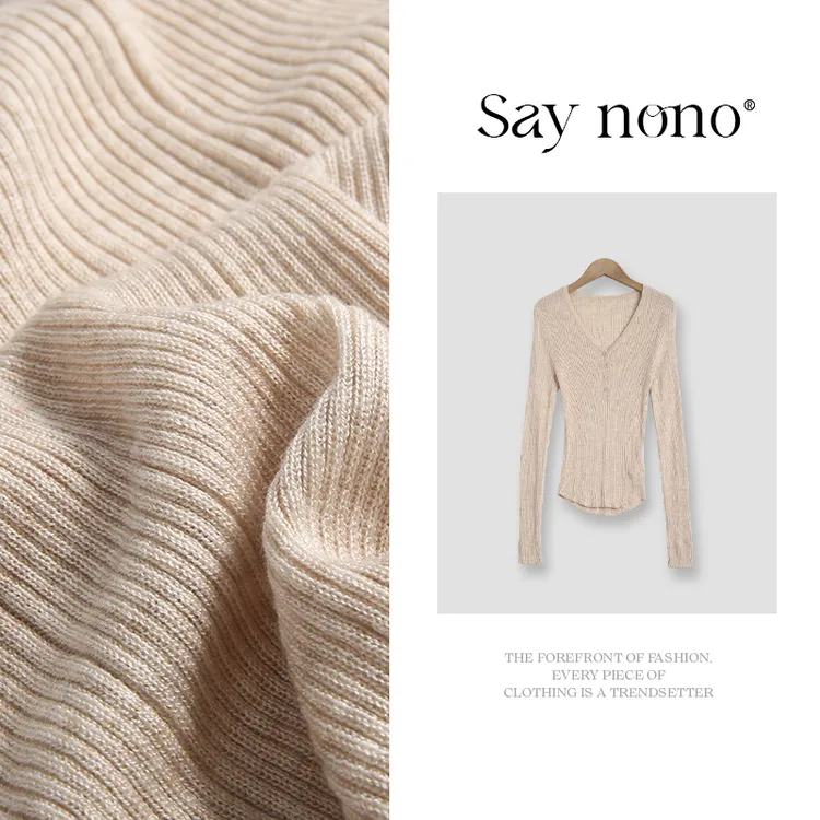 懒猫nono│Saynono 桑蚕丝羊毛V领纽扣长袖/XXJZ9557