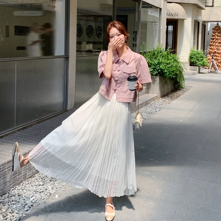 甜酷风套装裙夏季女2025新款小众设计感盘扣门襟衬衫半身裙两件套