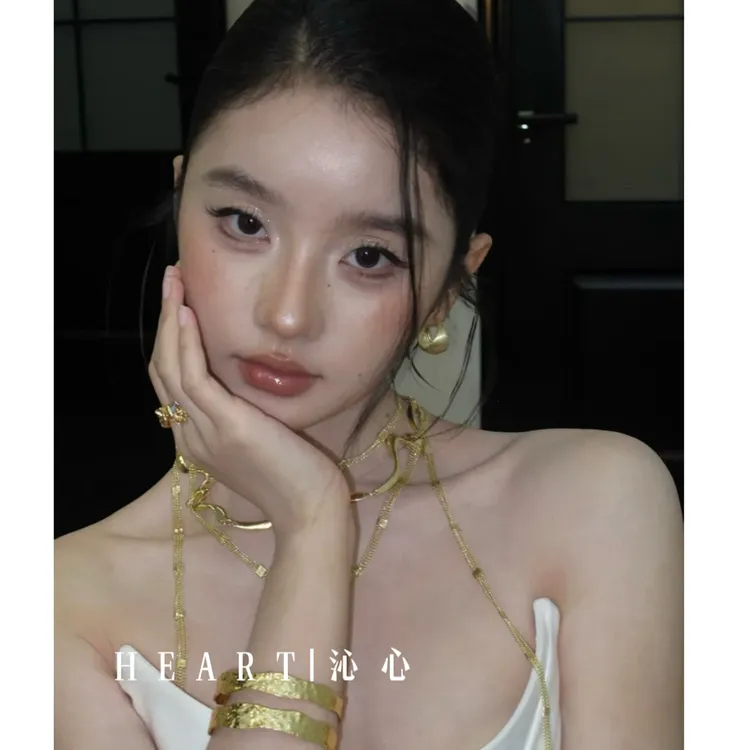 合金项链 沁心｜E40老钱风金色项链套装千金（2项链+耳饰+手环