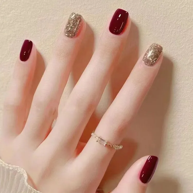 车厘子香槟金手指甲脚指甲显白爆闪红色免烤持久不掉四季美甲油