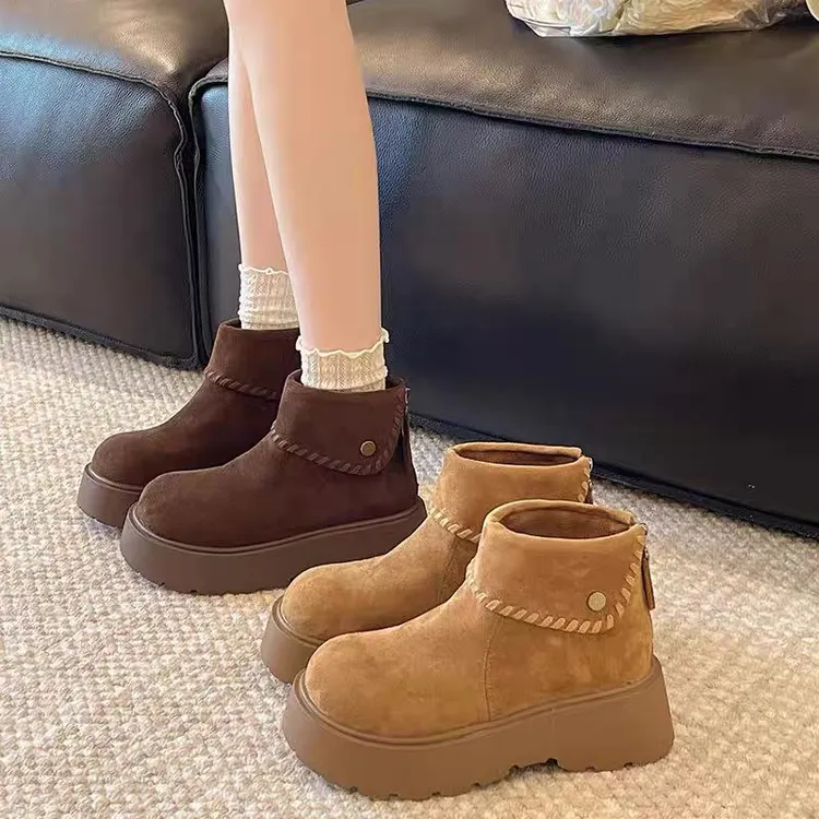 新疆（4厘米）厚底勃肯靴后拉链高帮韩版女女靴短靴靴子防滑圆头216