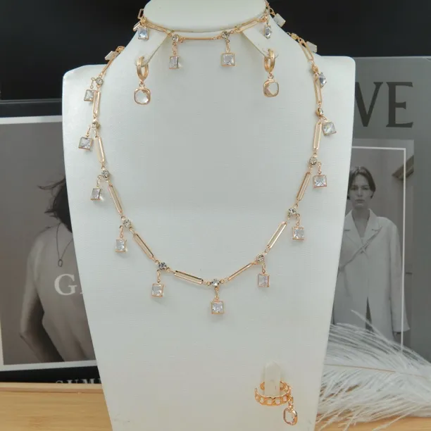 铜合金合成锆石项链 Xyuer蓝色水小晶定制款首饰套装