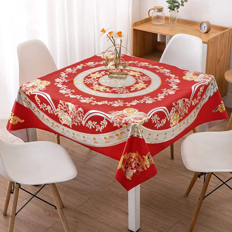 喜庆红色桌布正方形PVC防水防油防烫免洗八仙桌麻将桌方圆通用款