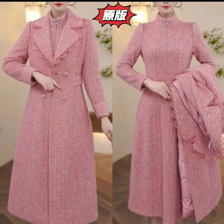 高档加棉加厚时尚外套连衣裙两件套2025冬季新款显瘦洋气轻奢套装