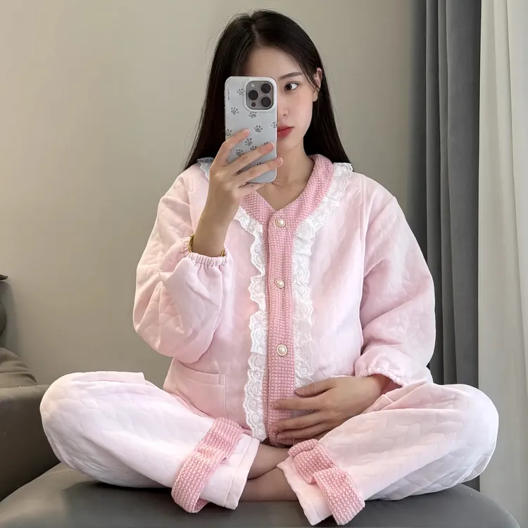 【秋冬空气棉】孕妇睡衣产后产妇坐月哺乳喂奶怀孕期夹层月子服套装