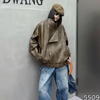 【Dmm】港风复古皮衣机车外套大码外套55097