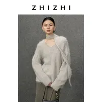 致知 好事近 羊驼拉毛围巾V领毛衣宽松25年冬季新款ZZ2EWKZL006