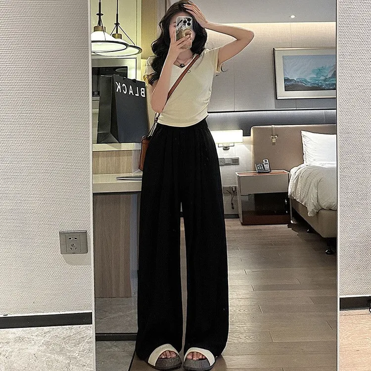 山本夏季新款朋克风中腰薄款棉氨纶阔腿打底裤高个子女士纯色大码