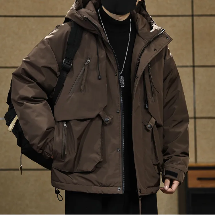 【300斤加大码】90鸭绒工装连帽羽绒服男款户外冬季加厚抗寒外套男