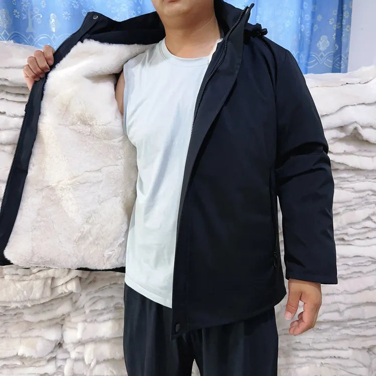 冬季中老年真羊毛拼接可拆卸加厚加大款保暖挡风极寒男士连帽款