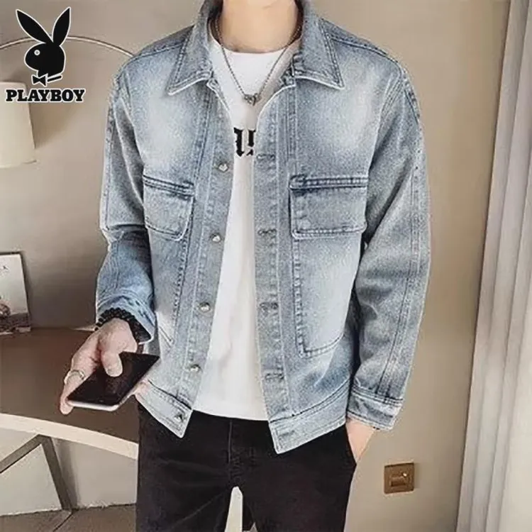 PLAYBOY花花公子秋季牛仔外套男士休闲复古上衣帅气韩版夹克潮流