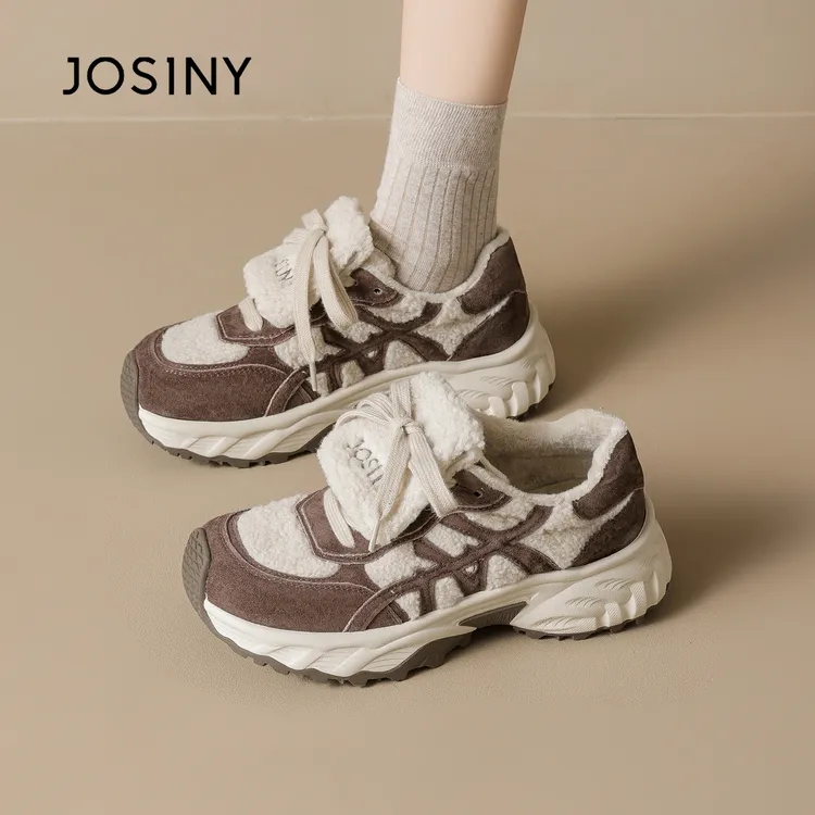 卓诗尼加绒老爹鞋女款2025新款冬厚底增高休闲鞋显脚小百搭休闲鞋