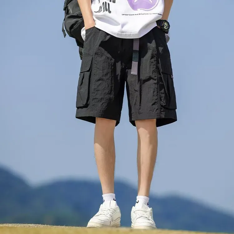 美式机能风工装紫色短裤男夏季情侣大口袋休闲运动五分裤潮2025年