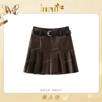 美人访【焦糖玛奇朵】洋气百搭高腰百褶半身小短裙10083