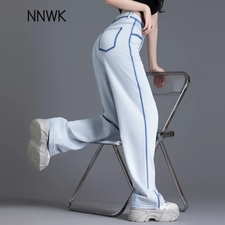 浅蓝色软牛仔裤女款爆款2025新款高腰窄版阔腿裤春秋季薄款直筒裤