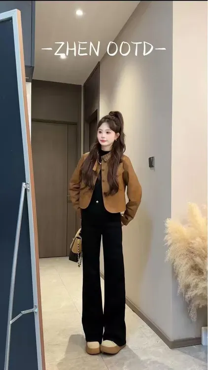 美拉德2025早秋新款潮牌美式复古气质皮面外套女简约高腰短款2300