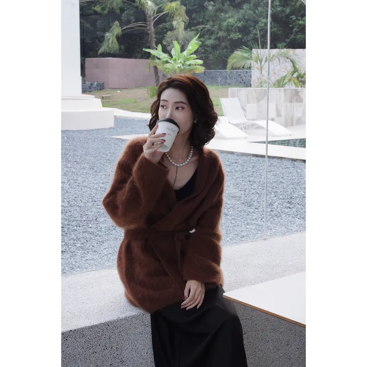 CHENSMCHEN 绵羊毛拉毛外套女秋冬新款显瘦气质开衫上衣CSR9111WL