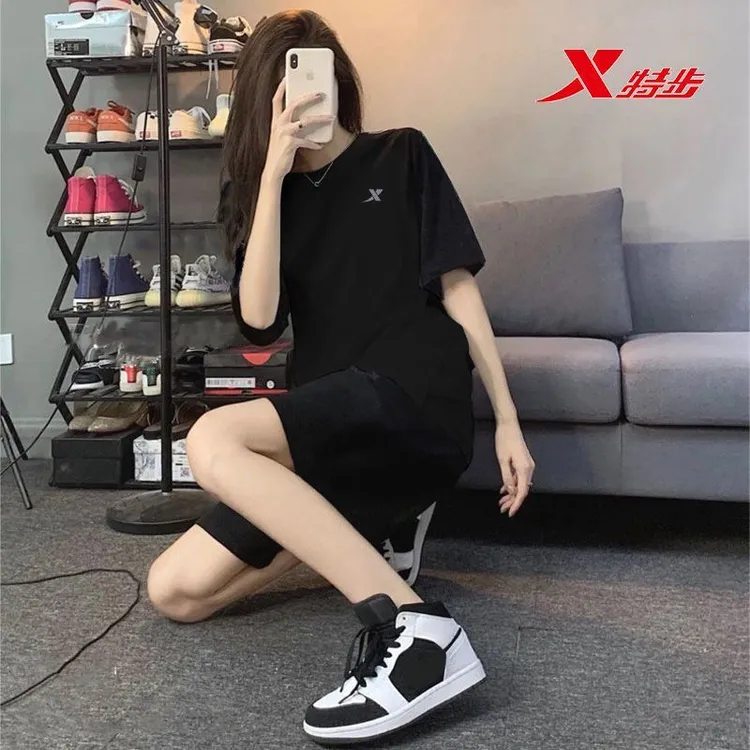 特步运动套装女夏季正品冰丝速干跑步服半袖休闲健身两件套薄款