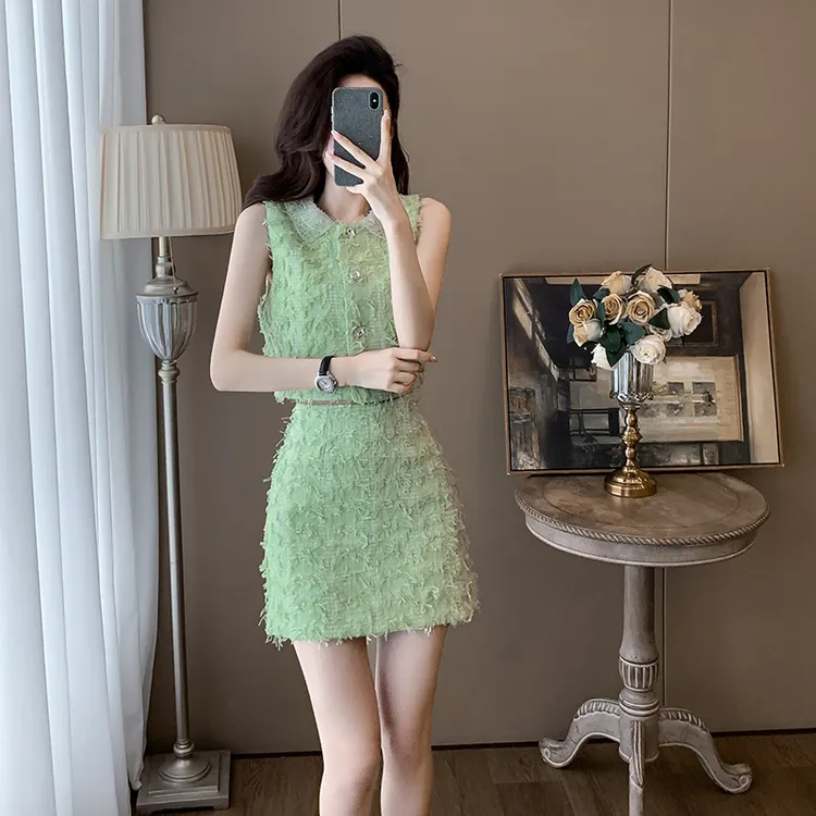 名媛高端小香风短裙套装女夏装小个子盐系高级感活泼减龄两件套