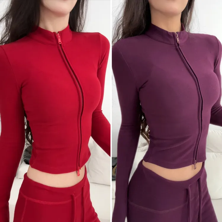 【巨显瘦！】拉链立领长袖德绒开衫外套女秋季显瘦紧身短款露脐上衣