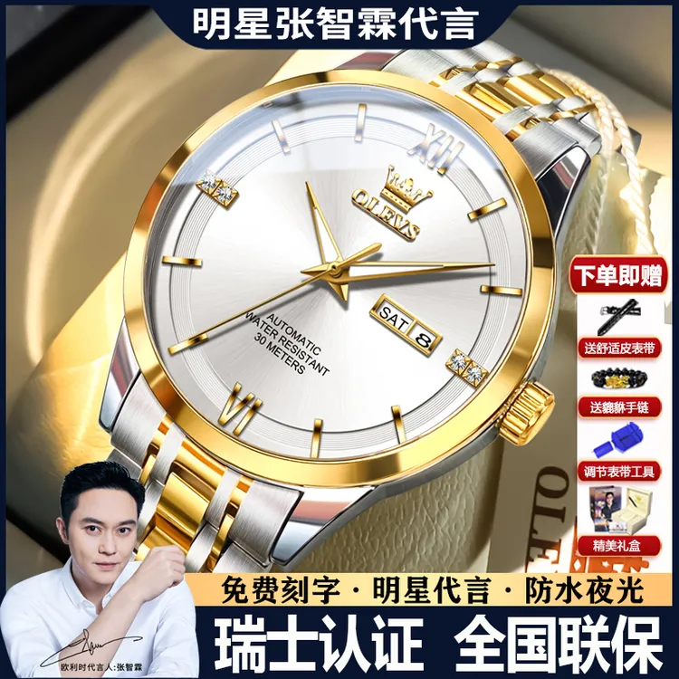 瑞士新款正品牌手表男士机械表男全自动高档简约双日历防水男腕表