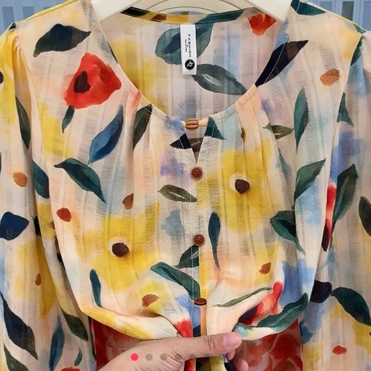 86-1早秋新款时尚印花九分袖显瘦百搭休闲衬衫女气质洋气女士夏季