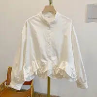 Y3235荷叶边全开扣立领衬衫