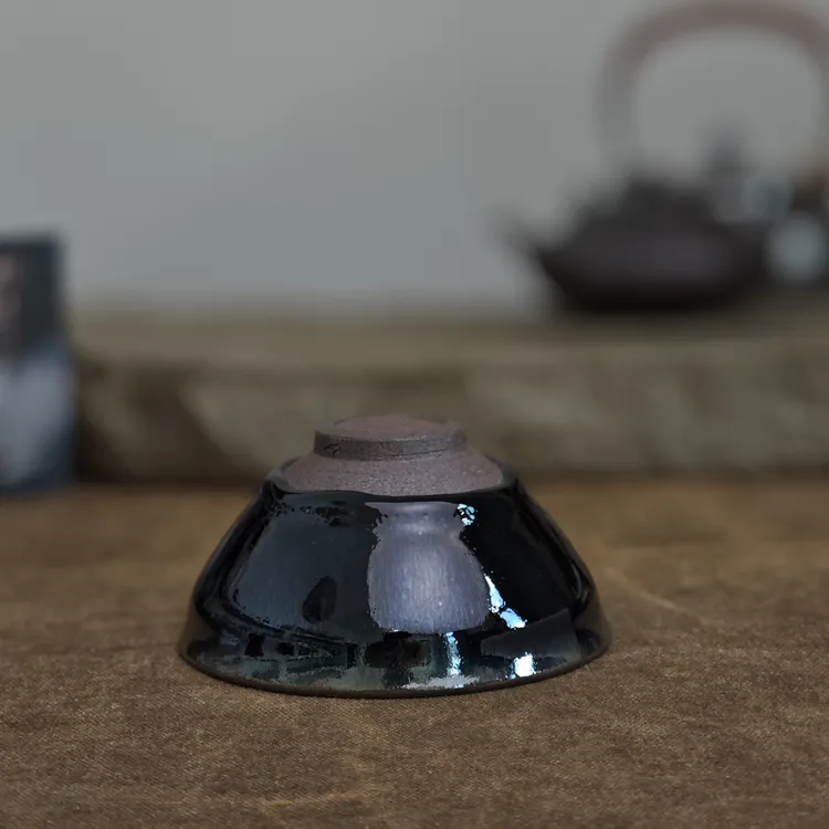 吴兴乾柴烧建盏主人杯纯手作陶瓷杯高端茶盏青蓝兔毫束口盏76221