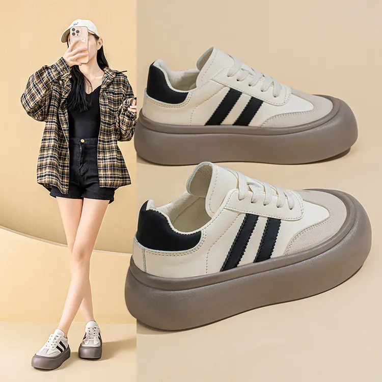 德训鞋女2025春季新款透气小白鞋女韩版百搭厚底运动休闲板鞋潮鞋