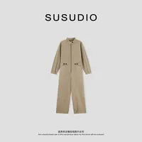 SUSUDIO 早秋美式复古立领拉链工装口袋挺括连体裤 40606