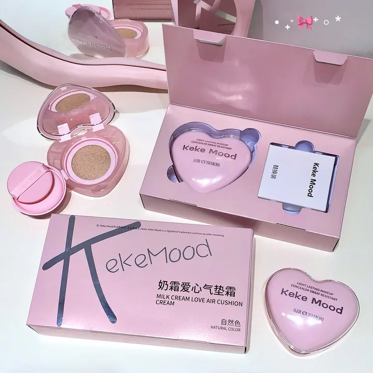 赠替换装KeKeMood奶霜爱心水润服帖气垫控油自然提亮细腻遮瑕保湿