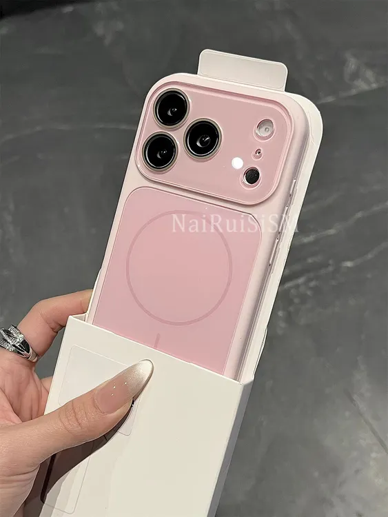 液态硅胶大视窗冰砂磁吸樱花粉适用苹果17promax手机壳16/pro小众