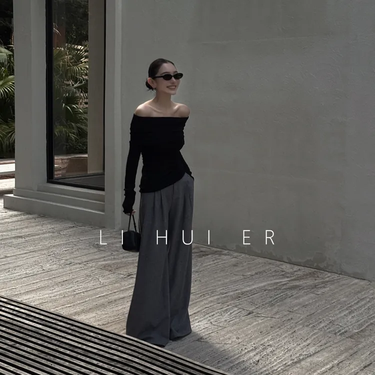 LiHuiEr李慧儿【拉曼剧院 】2025显瘦设计女暮色灰休闲裤LL025442