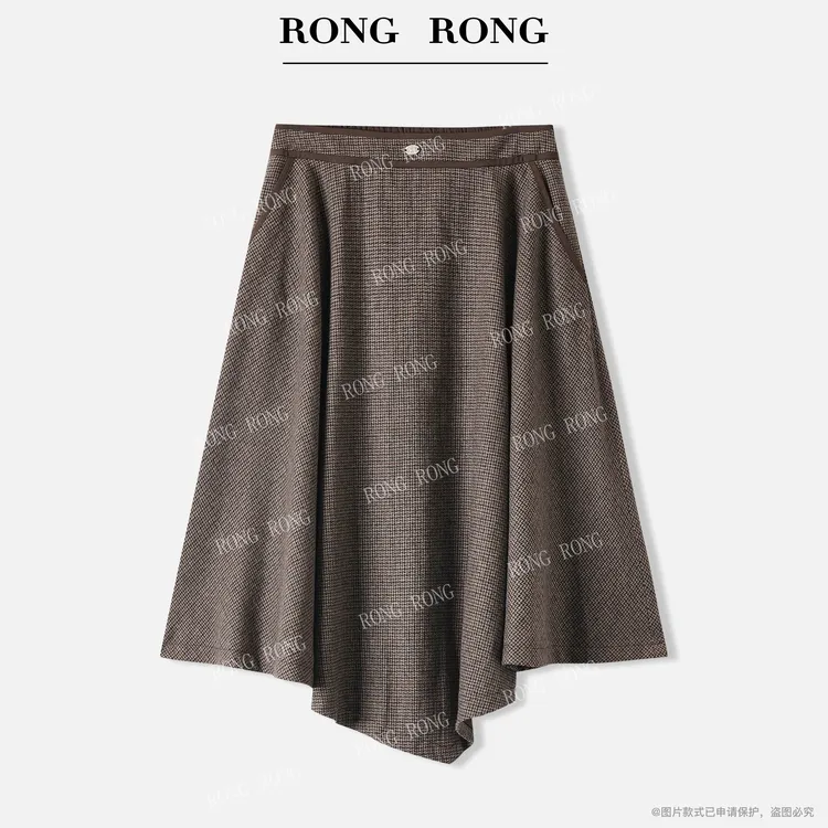 溶溶【英伦诗调】RONGRONG 绵羊毛混纺高腰复古英伦风半身裙25c8550