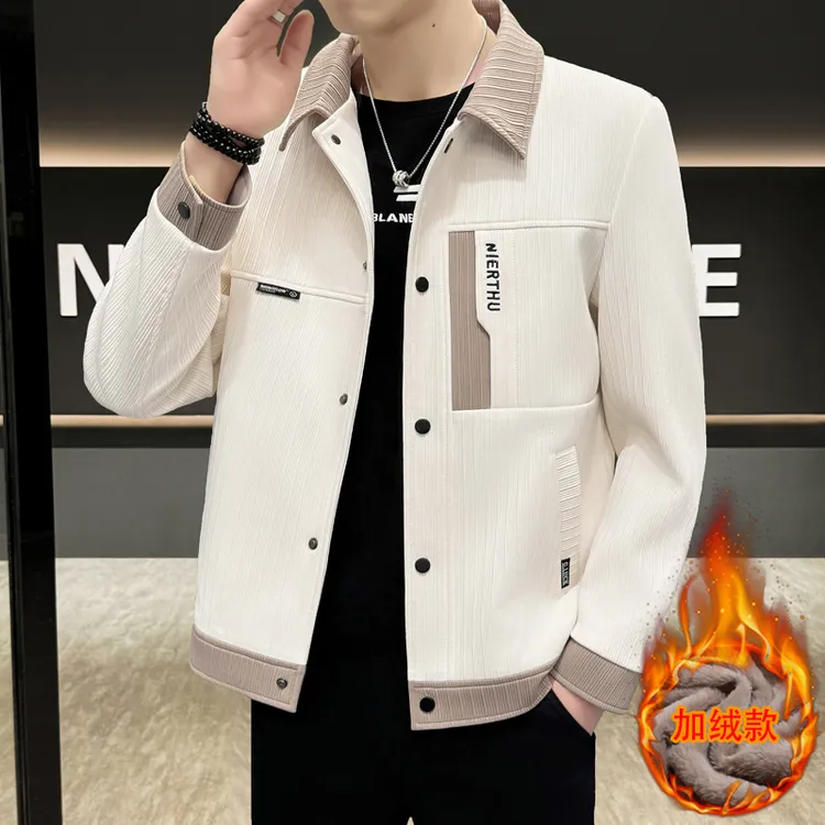 秋冬季加绒翻领夹克男外套韩版潮流痞帅高端个性百搭工装短款风衣