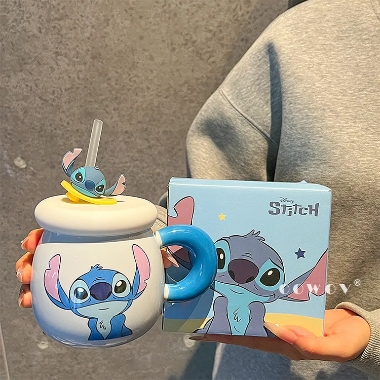 史迪仔联名马克杯带盖陶瓷杯子高颜值吸管水杯办公室杯子生日礼物