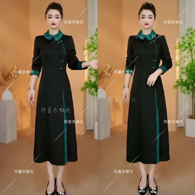 【衣雅严选】8098-2320#新款加厚百搭提花新中式气质显瘦连衣裙