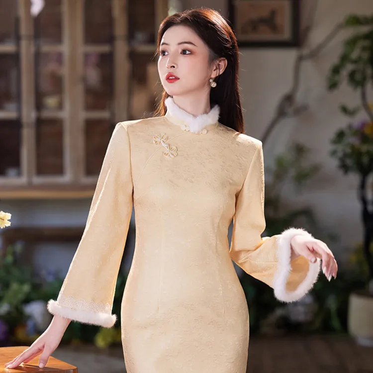 绝美新中式旗袍2025新款秋冬加绒加厚日常可穿上海妈妈改良连衣裙