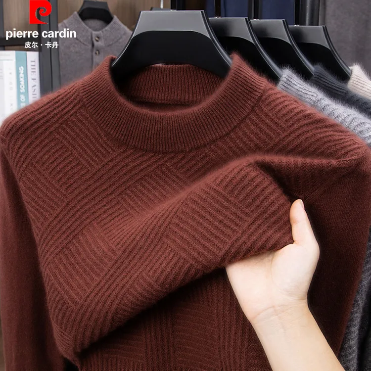 皮尔卡丹男士冬季新款高档100%纯羊毛衫时尚休闲保暖针织打底毛衣