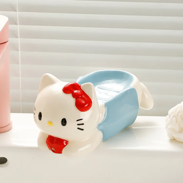 可爱凯蒂猫肥皂盒高颜值亮面釉烧家居浴室沥水肥皂盒送女生摆件