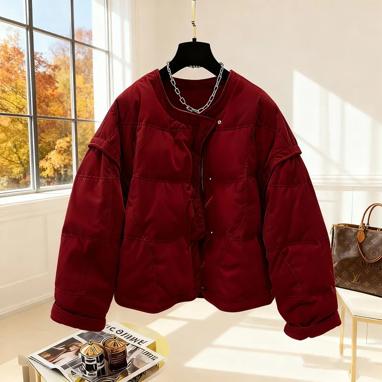 今年流行冬季爆款红色气质丝绒棉服保暖外套女装时髦通勤小众棉袄