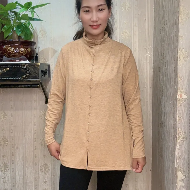 秋季款纯色半高领宽松弹力打底百搭款